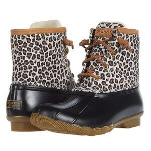 SPERRY Saltwater Animal Print Duck Boots Women 6 Girl Cold Rain Snow Leopard